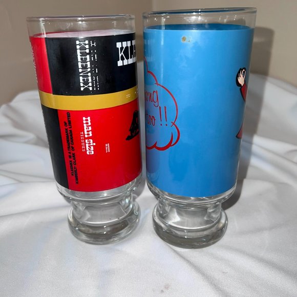 Vintage Kleenex Brand Promotional Glass Tumblers Drinking Glasses x2 Retro - Picture 5 of 14